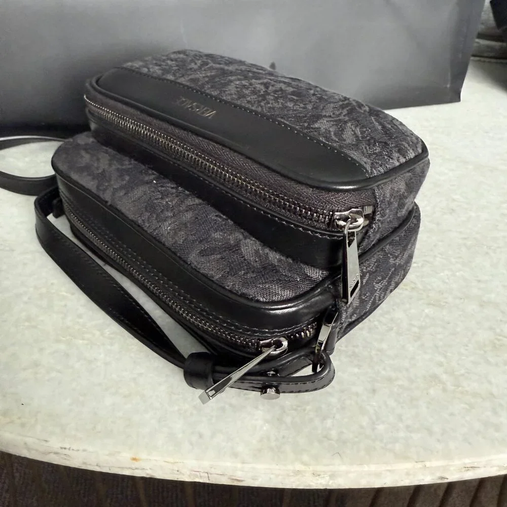 Versace Black Jacquard Fabric and Leather Shoulder Messenger Crossbody, 1012856‎